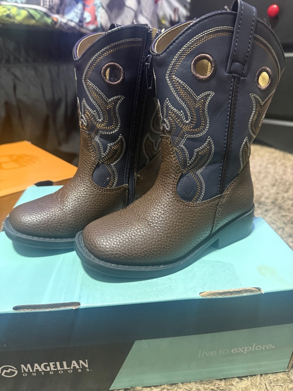 Magellan Outdoors Brown and Black Kids' Western Zip Boots